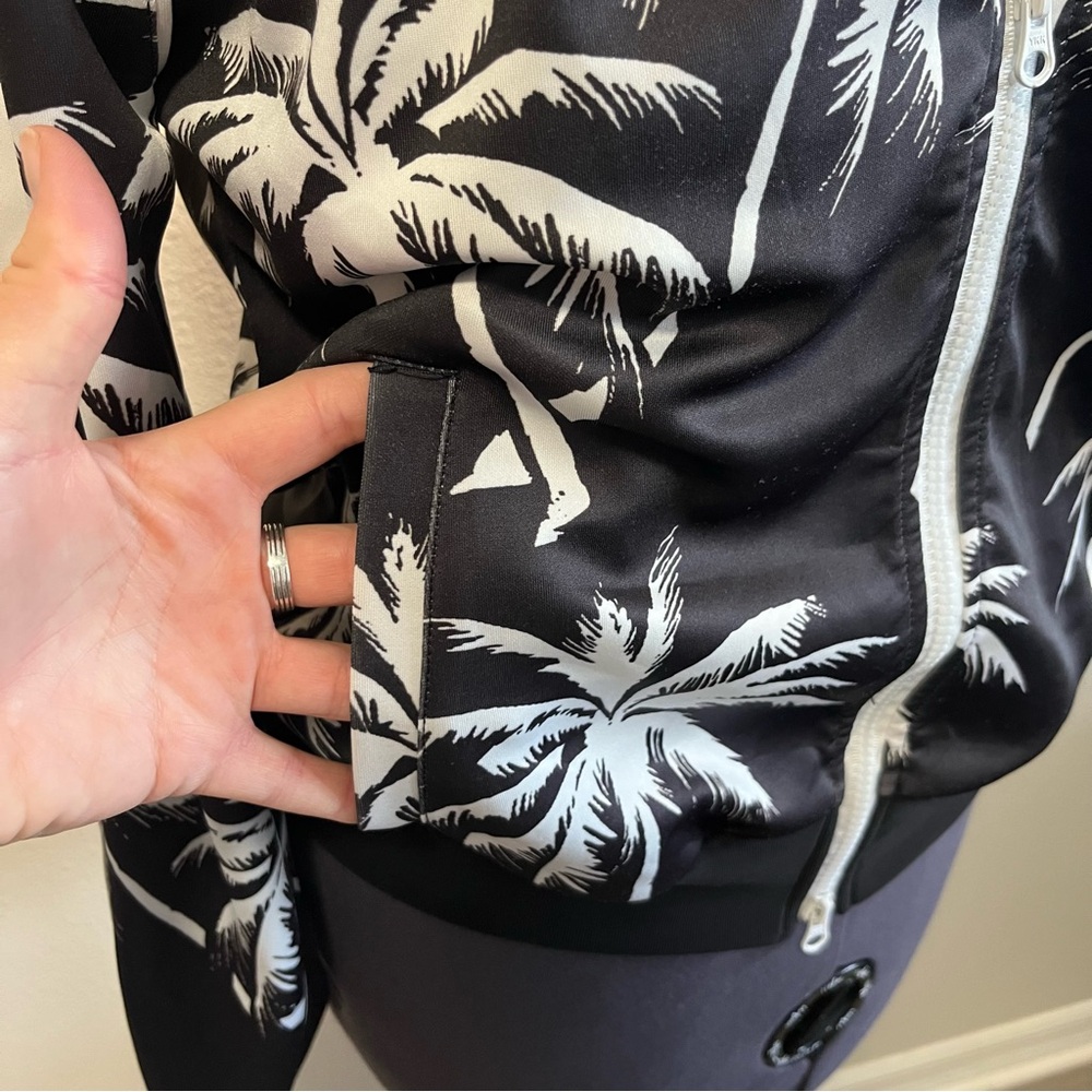 Pam & Gela Palm Tree Stand Collar Double Zipper Track Jacket - Picture 8 of 11